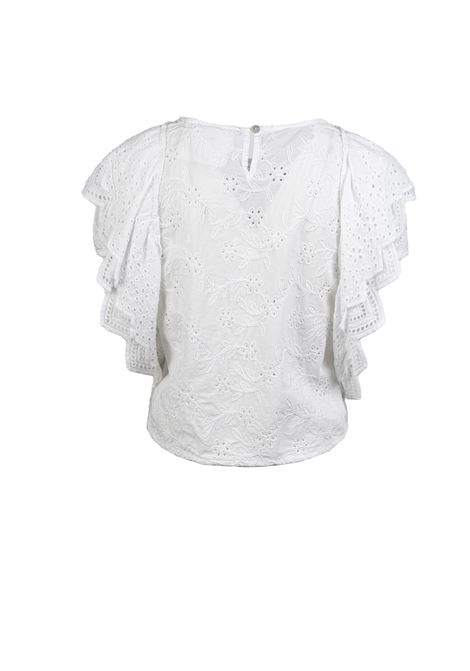 Blusa bianca a maniche corte in cotone con girocollo, firmata Alessia Santi. ALESSIA SANTI | Bluse | 45015S2127